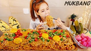 SUB) SPICY CRAB CREAM PASTA HOT PEPPER GARLIC BREAD CREAM NOODLES MUKBANG ASMR yummy eating show