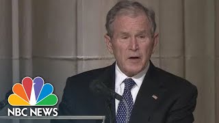 Former President George W. Bush Holding Back Tears, Eulogizes Dad As 'A Loving Man' | NBC News
