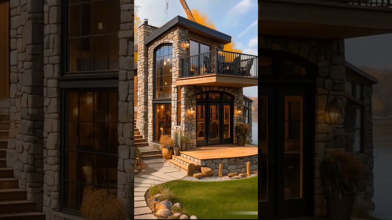 Stunning Stone Lake House Architecture Goals 🍁🏡 | Elegant Dream Villa 