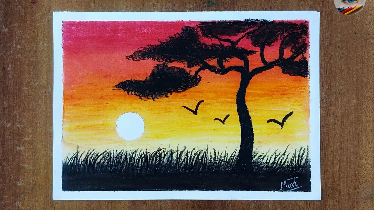 How To Draw Scenery Drawing With Oil Pastel Colors♥️🥰🌅 | Step By Step ...