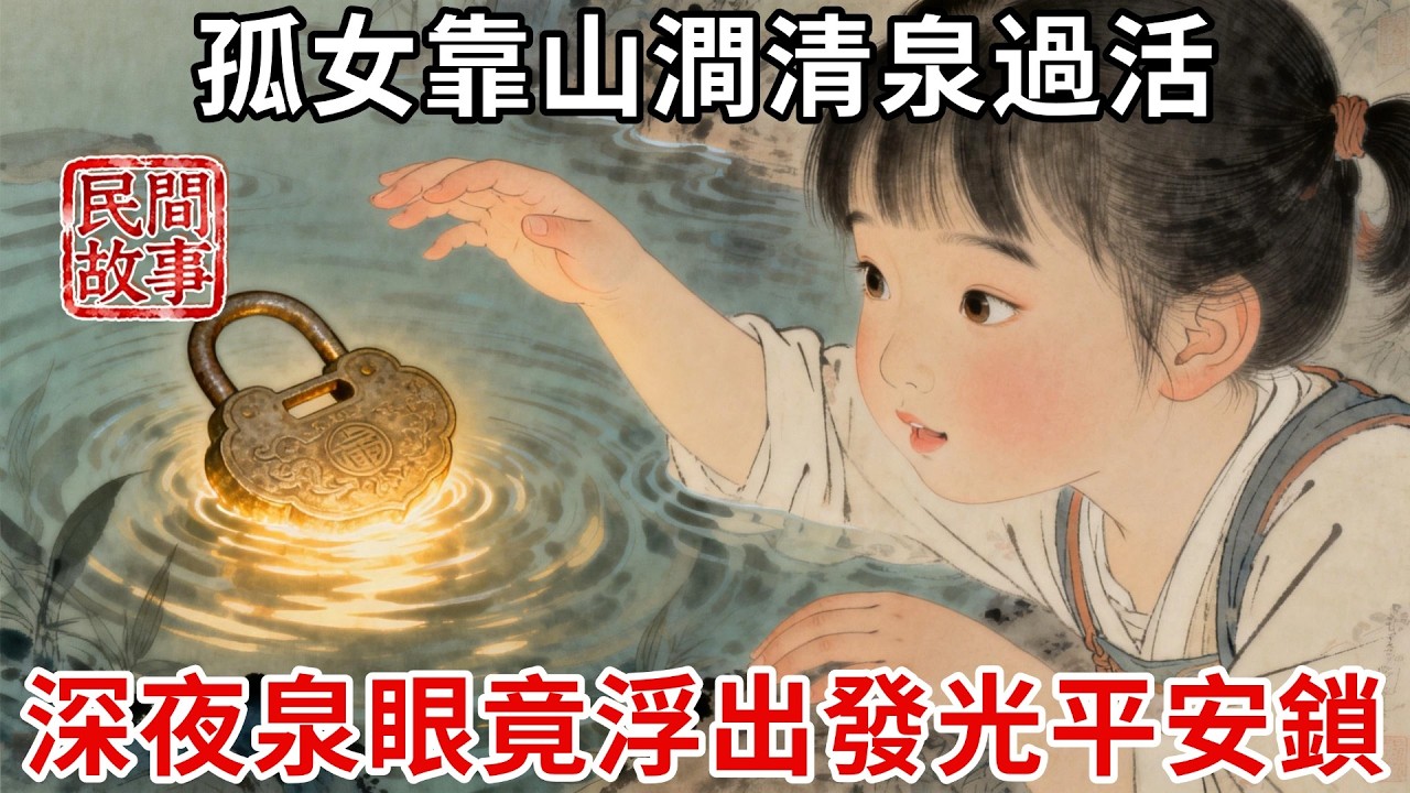 孤女家產被奪被迫上山，靠山澗清泉過活，每日打水不忘祭拜，深夜泉眼忽然冒泡，水底竟浮出發光平安鎖！#民間故事 #傳統文化 #原創虛構 #華語有聲書 #槐樹下聽書
