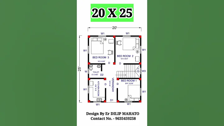 20X25  House plan !! 20 BY 25 Ghar ka naksha #shorts #building_plan #engineer_mahato #2bhk_house