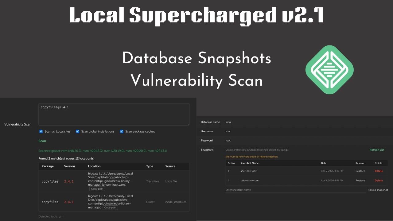 Local WP Supercharged v2.1 Adds Database Snapshots and Vulnerability Scanning