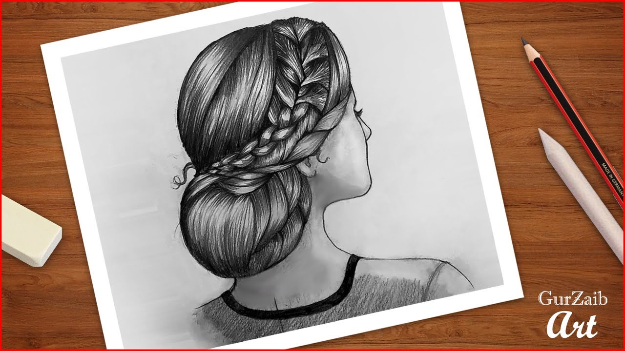 How To Draw A Braided Bun Hairstyle Step By Step Beautiful Girl With Hairstyle Drawing