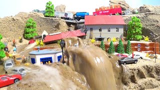 New Town And Railroad Bridge With Mini Train Models Collapse - Diorama Dam Breach