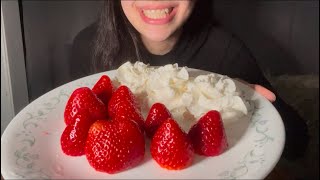 FRESH STRAWBERRIES AND WHIPPED CREAM ASMR EATING *JUICY EATING SOUNDS*