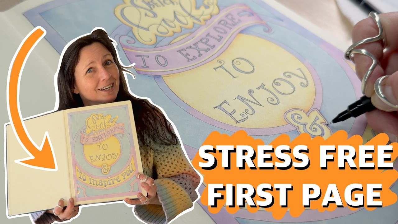 Stress Free First Page in Your Sketchbook with free template. - YouTube