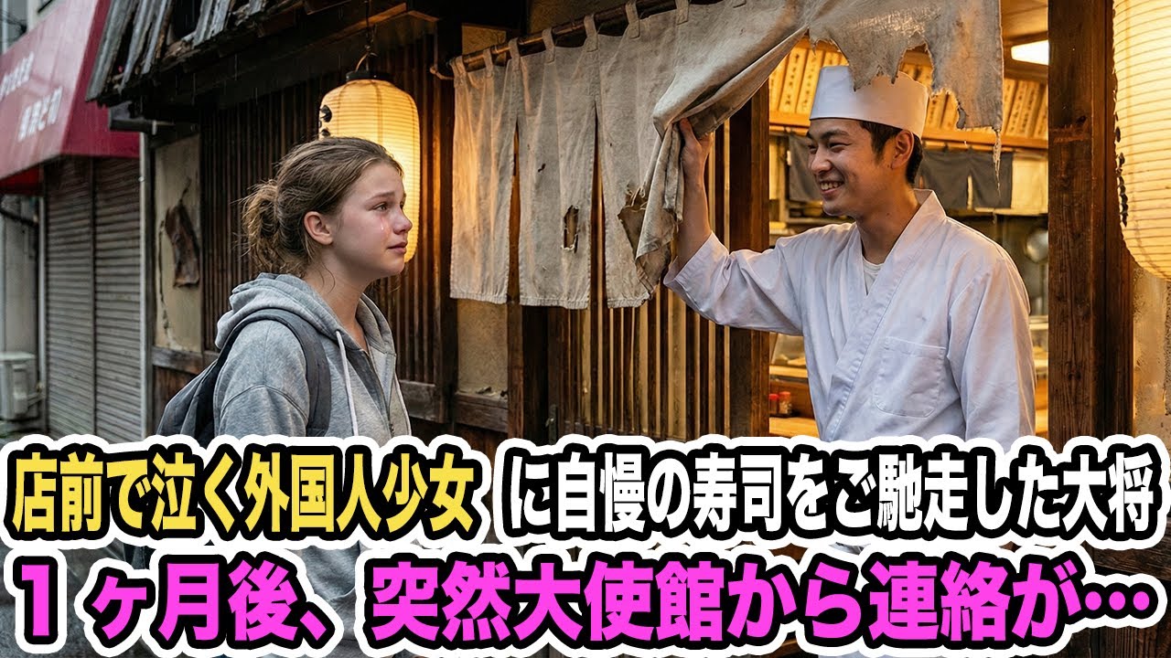 店前で泣く外国人少女に自慢の寿司をご馳走した廃業寸前の寿司屋の大将。1ヶ月後、突然大使館から連絡が…【感動する話】