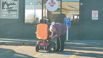 Practical Use Of Mobility Scooters For Daily Errands Real Life Use Of Tim Hortons  Handicap Parking