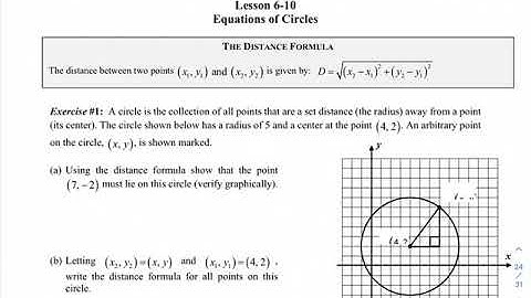 Algebra 2 Unit 6 Lesson 10 Equations of Circles
