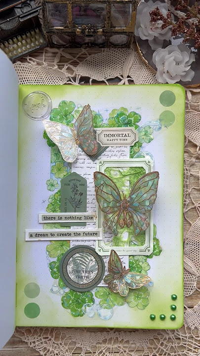 ASMR journal green 🍀💚🪲|#asmr #journal #journalwithme #diy #fyp #green #scrapbooking #journaling
