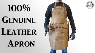 100 % Genuine Leather Apron for Woodworking Tools Heavy Duty Multi-Utility 6 Pockets, Blacksmith