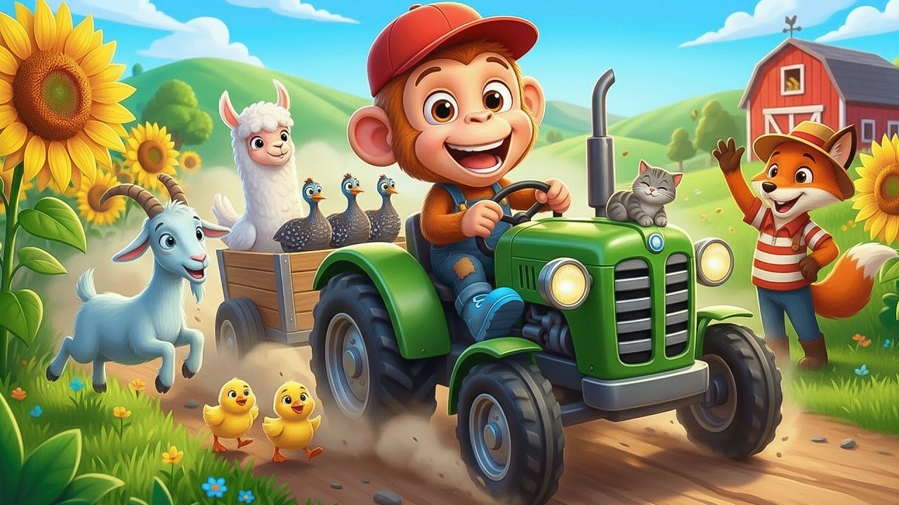 Cute Monkey Farm Adventure Fighting Wild Boar & Chasing Away Giant Snake | Funny Farm 🐒🚜