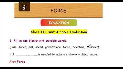 FORCE || EVALUATION || SCIENCE || 3rd Standard || Unit 3 || MATRIC   Samacheer || Book Back Answers