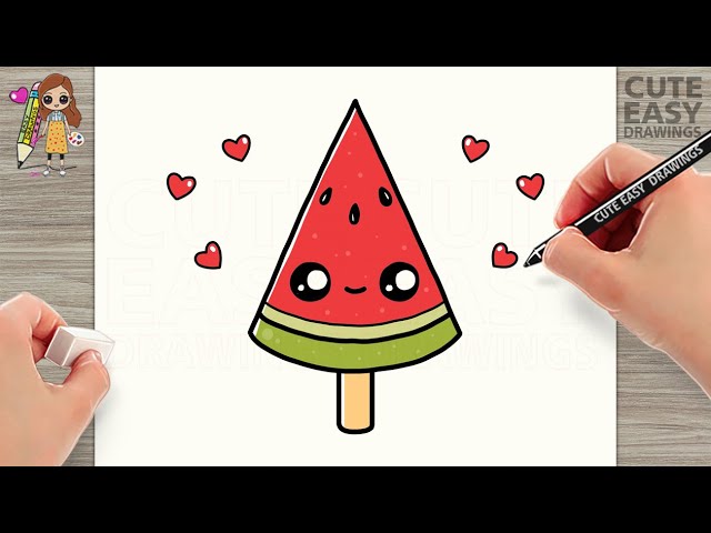 How to Draw Cute Watermelon Ice Cream - Easy Step by Step - YouTube