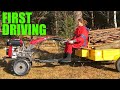 Two wheel tractor driving lesson  We drive to the forest