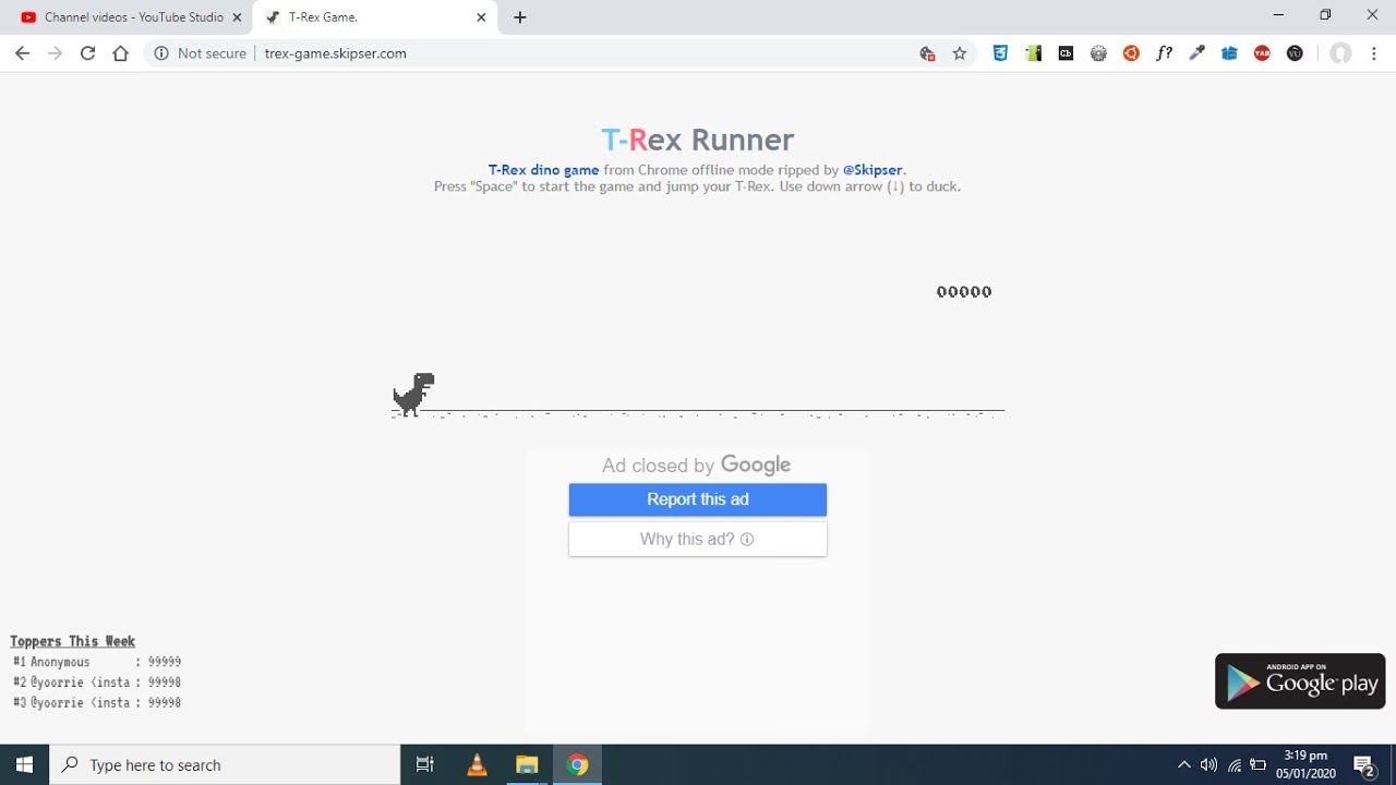 Record mundial no game T-Rex Dinosaur do Google Chrome. Algum