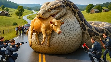 💪🦸 Brave Rescue Team Battles a Giant Python 🐍 to Save a Helpless Cow 🐮✨
