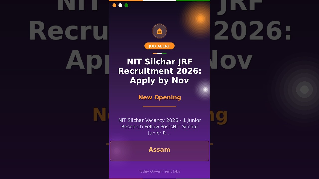 NIT Silchar JRF Recruitment 2026: Apply by Nov