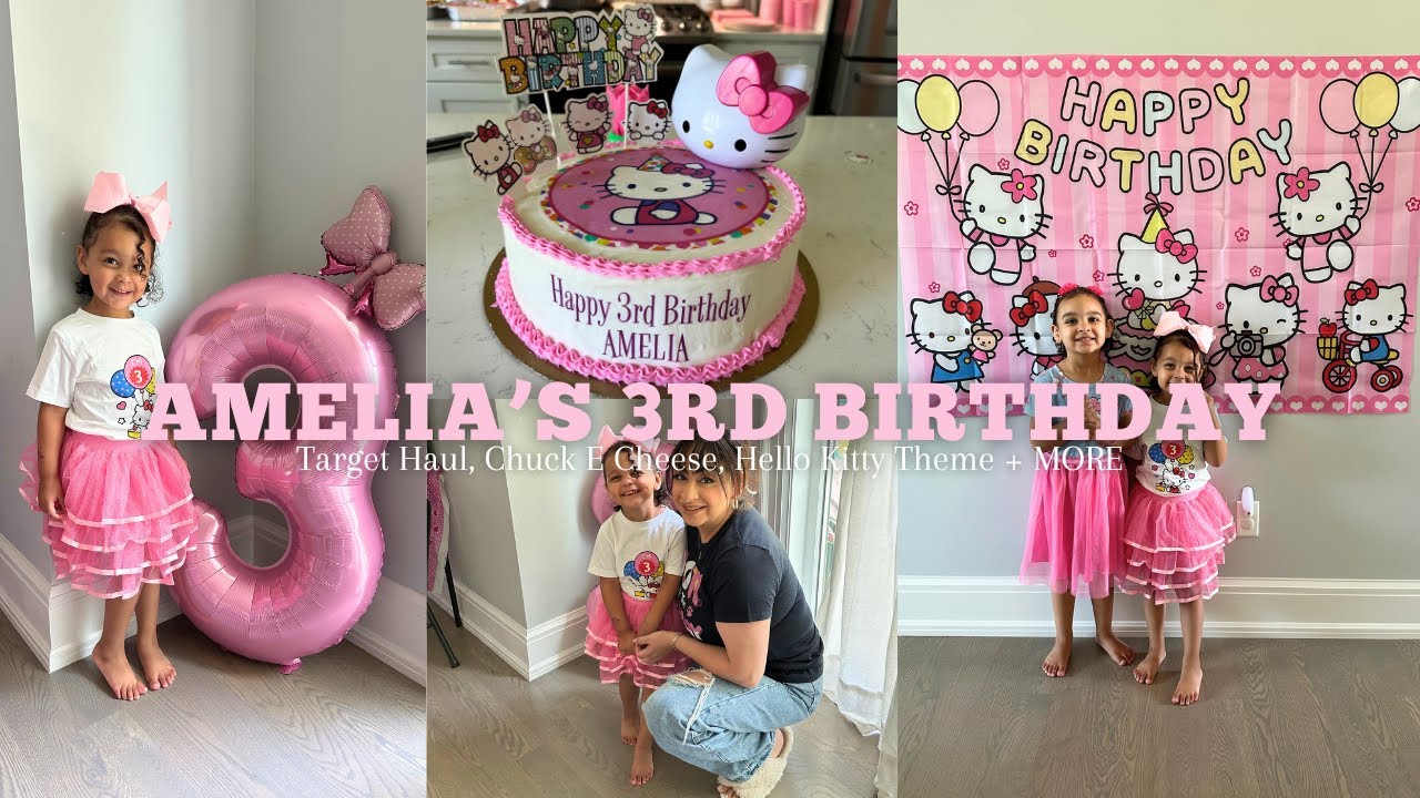 Amelia's 3rd Birthday VLOG | Target Haul, Chuck E Cheese, Hello Kitty Theme + MORE