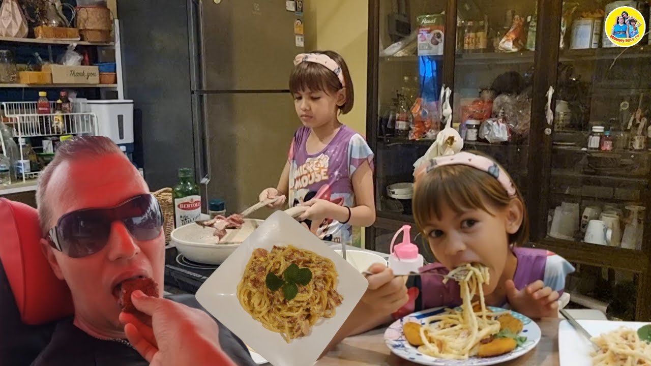 แดดดี้แต่งหล่อไปส่งลูกที่ รร.ทำสปาเก็ตคาโบนาร่าให้แดดดี้ ถูกใจแดดดี้มาก/Mommy May Tv