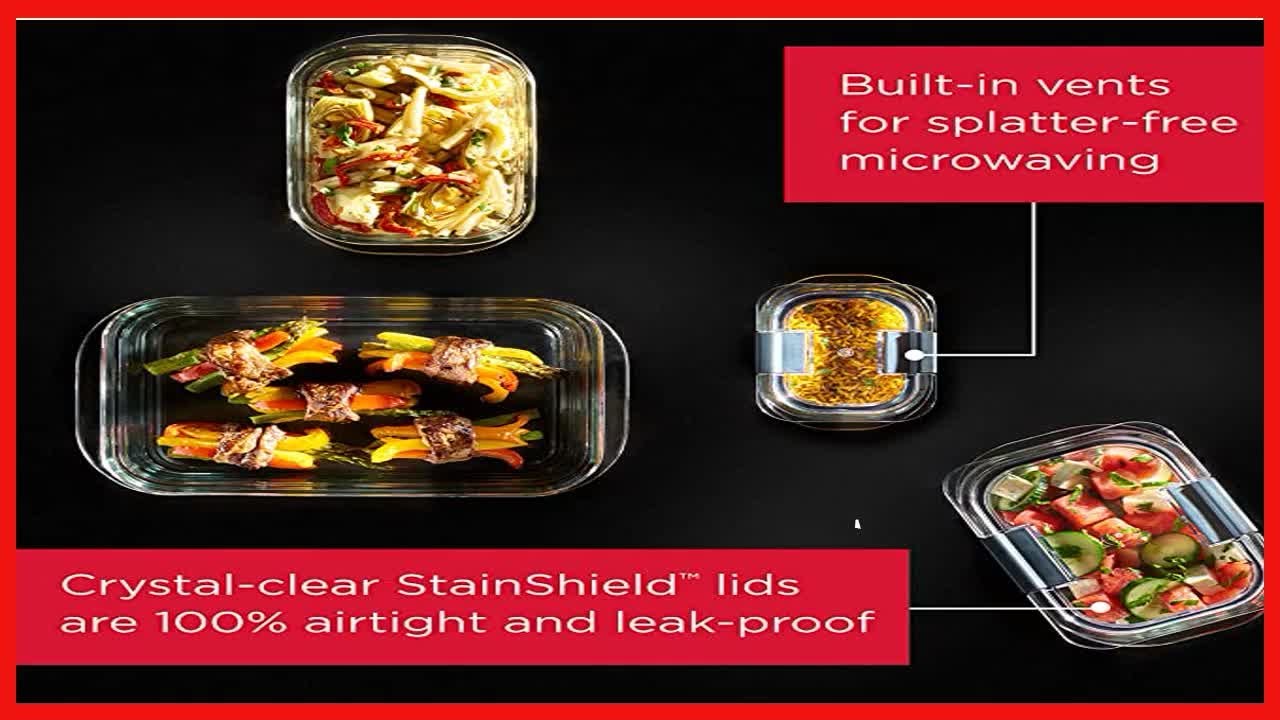 Rubbermaid 8-Piece Brilliance Glass Food Storage Containers with Lids,  Clear/Grey & 2118315 Brilliance Glass Storage 8-Cup Food Containers with  Lids