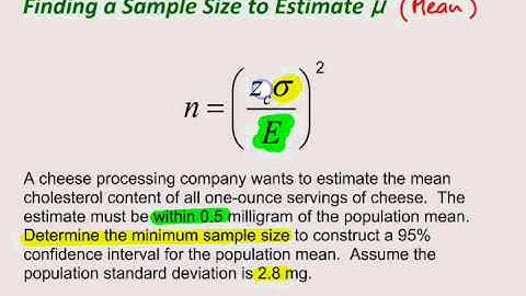 Finding Sample Size for Means - Confidence Intervals