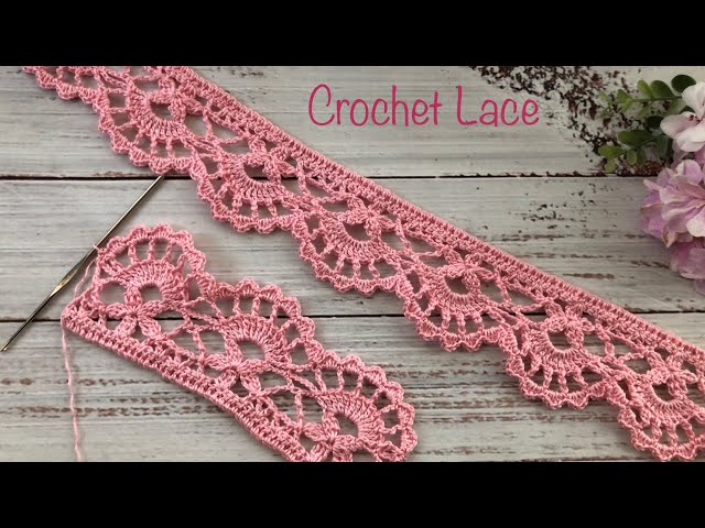 Crochet Lace Edging, Crochet Trim with Flowers and Fans, Crochet