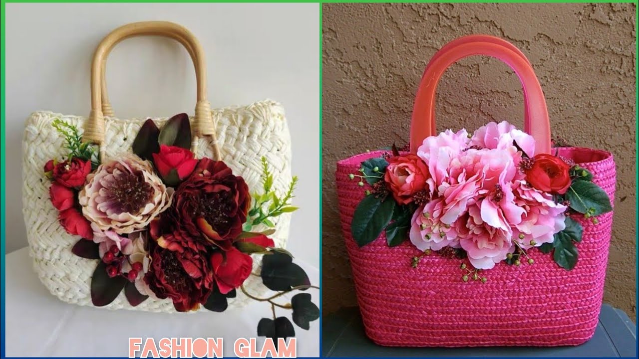 Beautiful Hand Woven Flowers Applique & Embroidered Straw Tote Bags/Floral Wicker Tote/Beach Bags