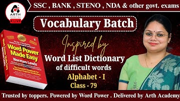 Free Vocabulary Batch 2025| SSC, Bank, Govt Exam | Word Power |Class -79| Arth Academy |  Garima Mam