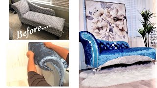 DIY HIGH END LOOK FROM AN OLD LOUNGE CHAIR! 2020 MODERN GLAM CHAIR! ROOM DECOR IDEAS ON A BUDGET!