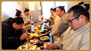 【博多飯 力士食い】豚骨ラーメン・巨大エビフライ・塊ベーコン焼き・チキン南蛮・餃子・炒飯・豚足・焼豚