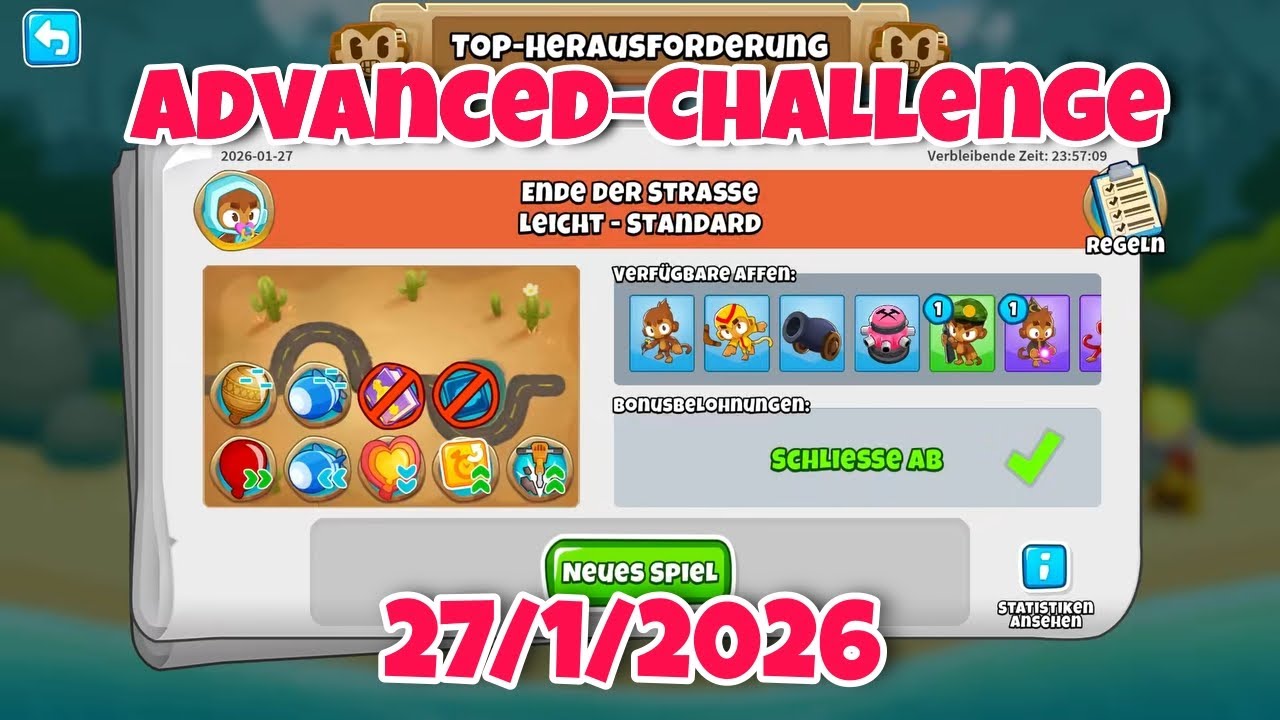 Top Herausforderung 27.1.2026🔥Bloons TD 6 Advanced Challenge  | popcat12342's Challenge BTD6