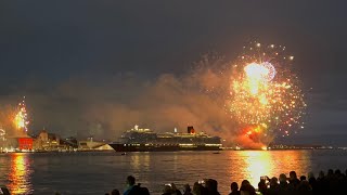 Cunard Queen Anne departs Liverpool Fireworks