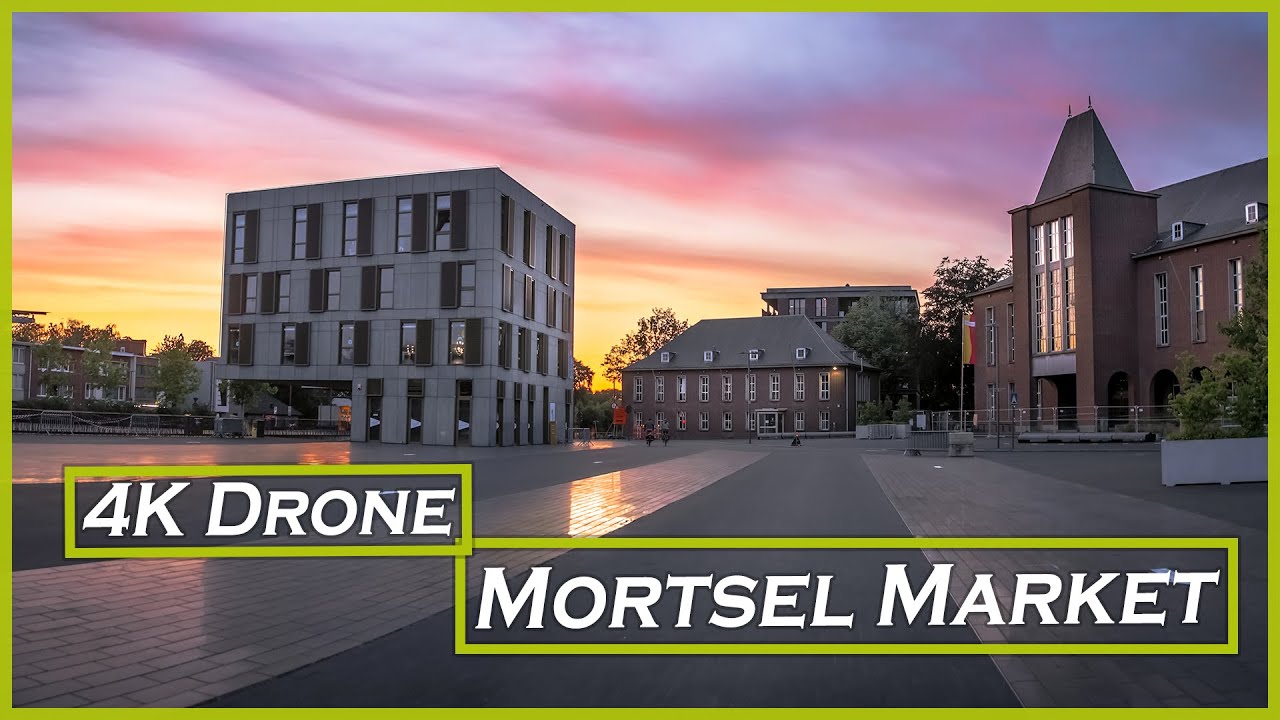 4K Drone video of weekly Market in Mortsel, Antwerp Belgium