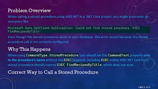 Fixing SqlException When Calling Stored Procedures in .NET Core by Correctly Setting CommandType