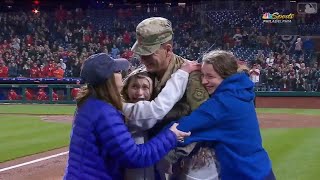 air force dad scores standing ovation after surprising family at phillies game