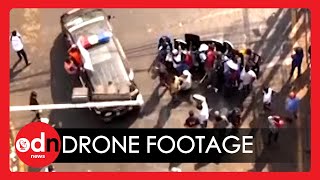 Dramatic Drone Footage of Anti-Coup Protesters Defying Myanmar Military Crackdown