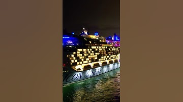 Night side view port side of the cruise ship Icon Of The Seas departing from PortMiami