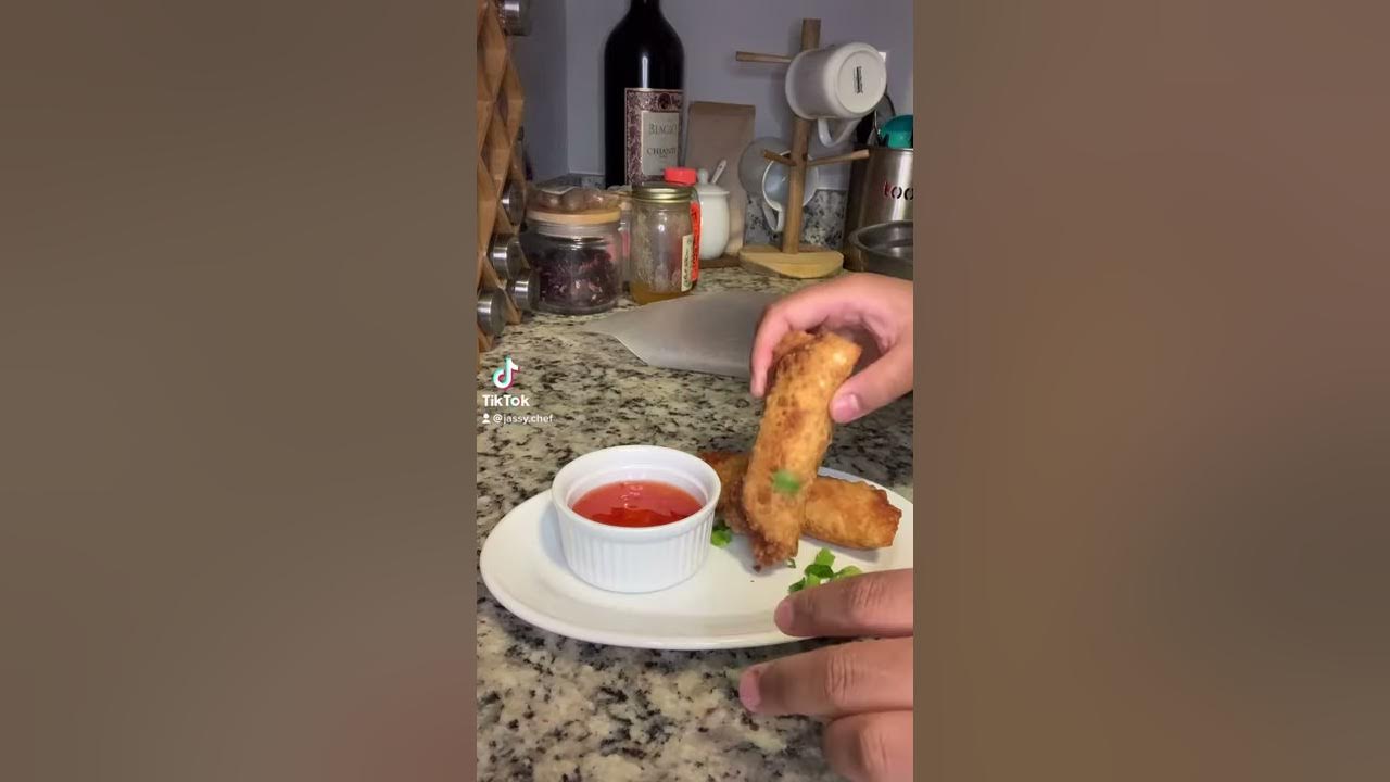 Crab rangoon egg rolls Trader Joe’s sweet chili sauce 🌶 tik tok viral food YouTube