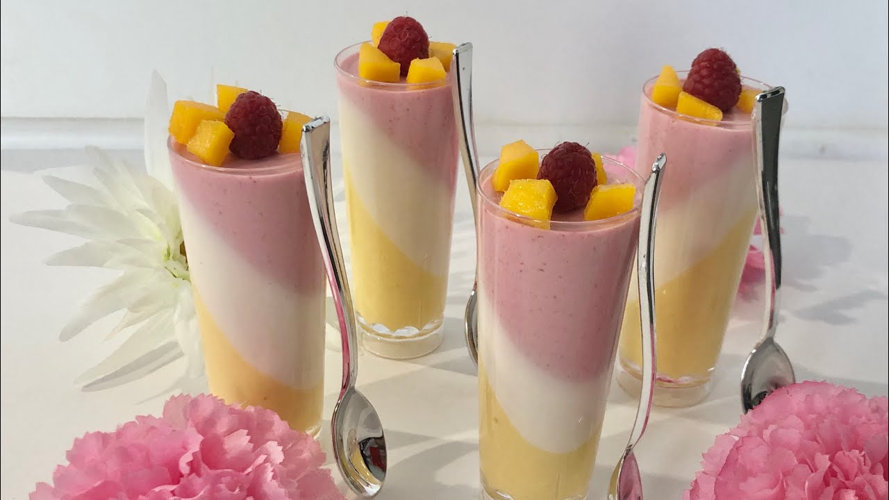 Thandai panna cotta with strawberry and mango coulis