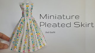 DIY Miniature Pleated Skirt Doll Outfit | Barbie Doll | How to make Barbie clothes