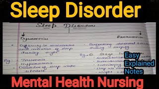 Notes Of Sleep Disorder in Mental Health Nursing (Psychiatric) In Hindi .(Chapter 10)