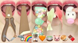 asmr EMOJI FOOD 🔧🪚🦈🌈⏳🧡🍵🐷🥯🍫 이모지 먹방 eating sounds