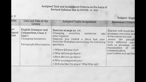 Class 8 Assignment || English || ৮ম শ্রেণির ইংরেজী এ্যাসাইনমেন্ট | English Assignment Class 8 Answer