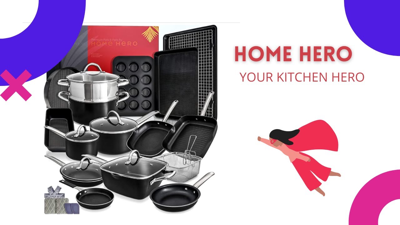 Home Hero Pots and Pans Set Non Stick - 23 Pcs All-in-One Induction Granite Cookware Set + Bakeware Set