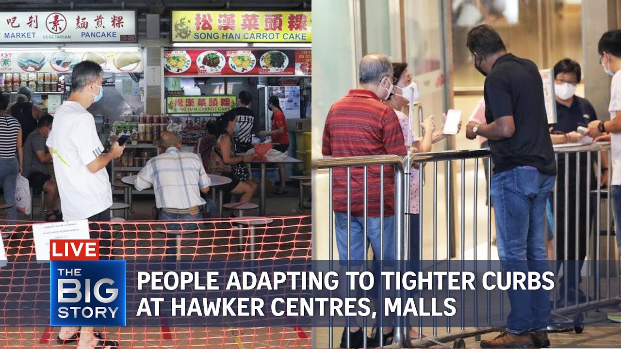 People adapting to tighter Covid19 rules at hawker centres, malls