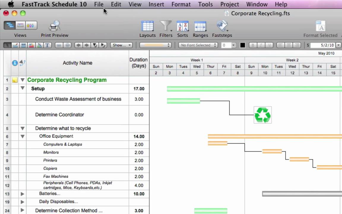 Segmented project planner for mac