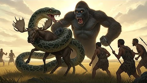 Life Million Years Ago: King Kong & Homo Habilis Rescue a Giant Snake-Attacked Moose