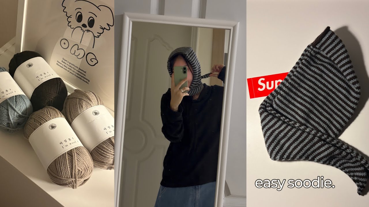 [knittinglog ep.18 EASY SCOODIE KNIT PATTERN 🤎ㅣ보닛스카프ㅣ뜨개로그 🧶]